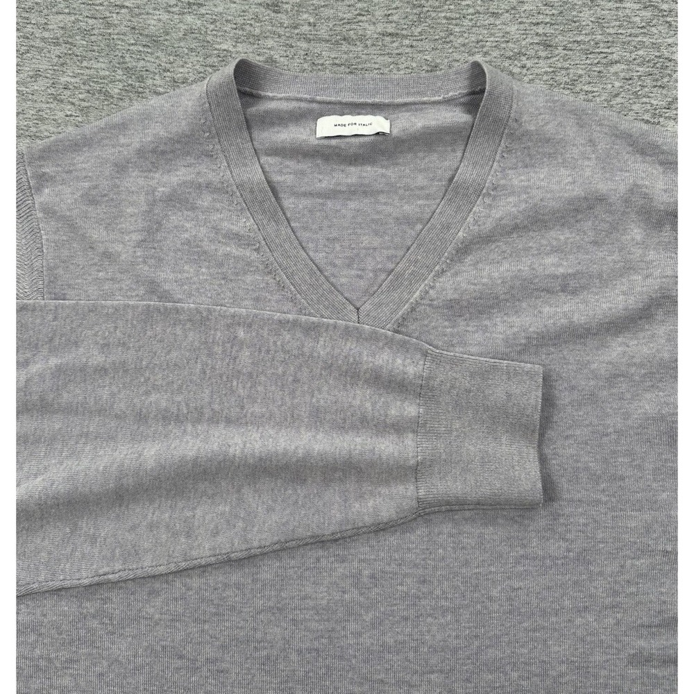 Made For Italic Sweater Mens Large Gray V-Neck Wool Long Sleeve Preppy City